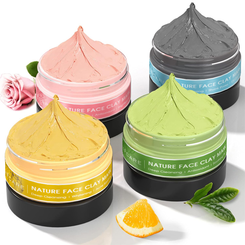 Green Tea Cleansing Clay Mask - 4-teiliges Ton-Gesichtsmasken-Set, Kurkuma, Vitamin C, grüner