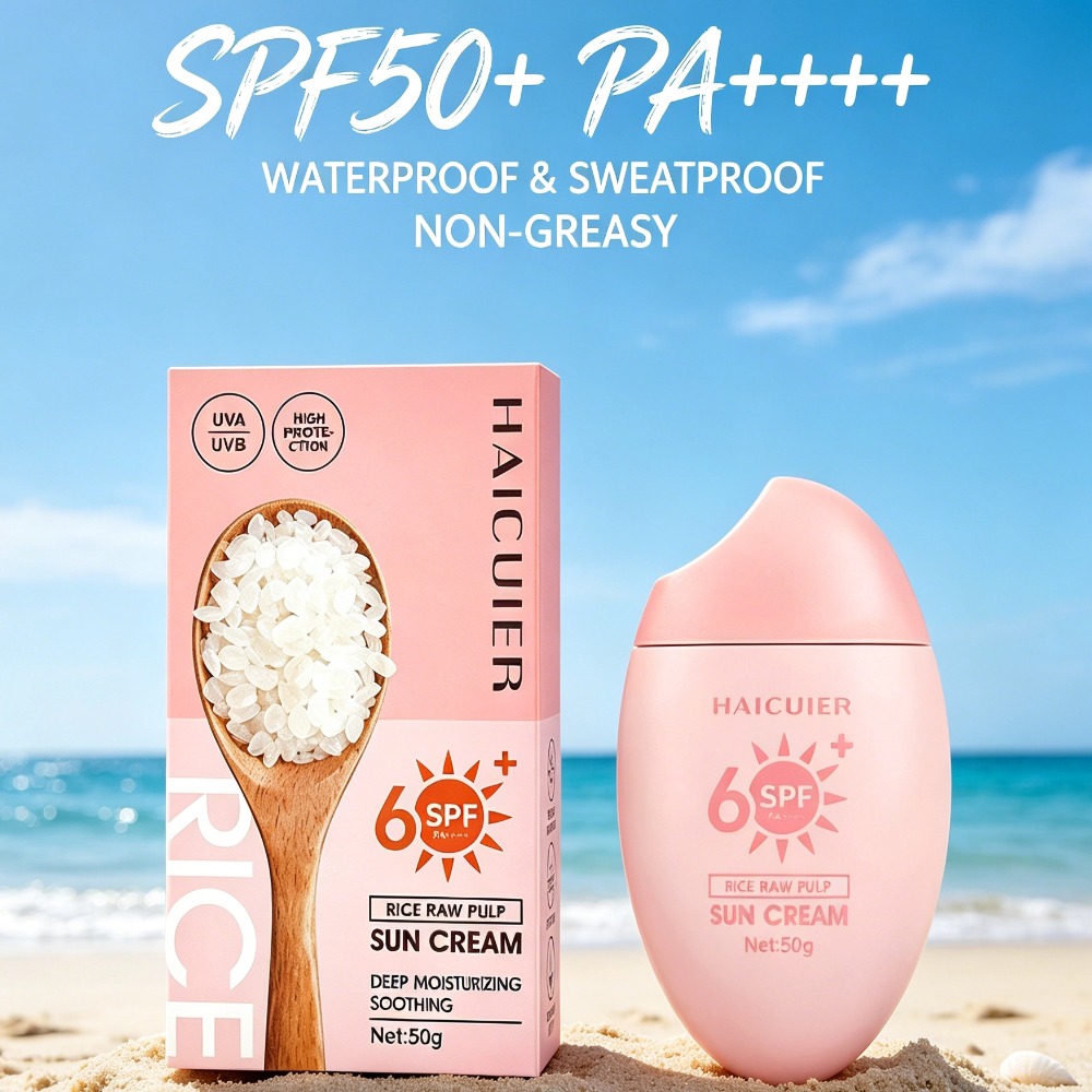 Spf 50 Waterproof Sunscreen - SPF50+ Sonnencreme mit Reisextrakt, Feuchtigkeitsspendend, Wasserfest,