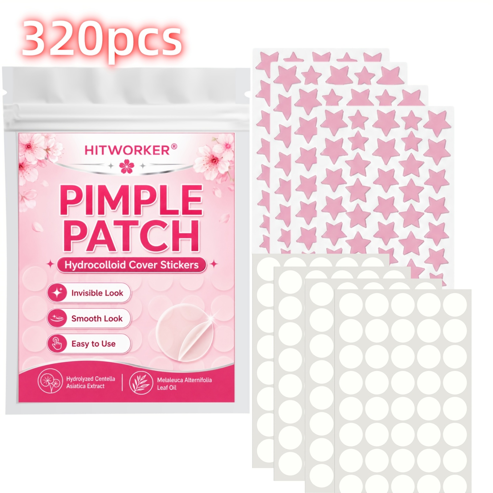 Hydrocolloid Pimple Patch - 320 Stück Unsichtbare Hydrokolloid-Abdeckpflaster, Stern- &