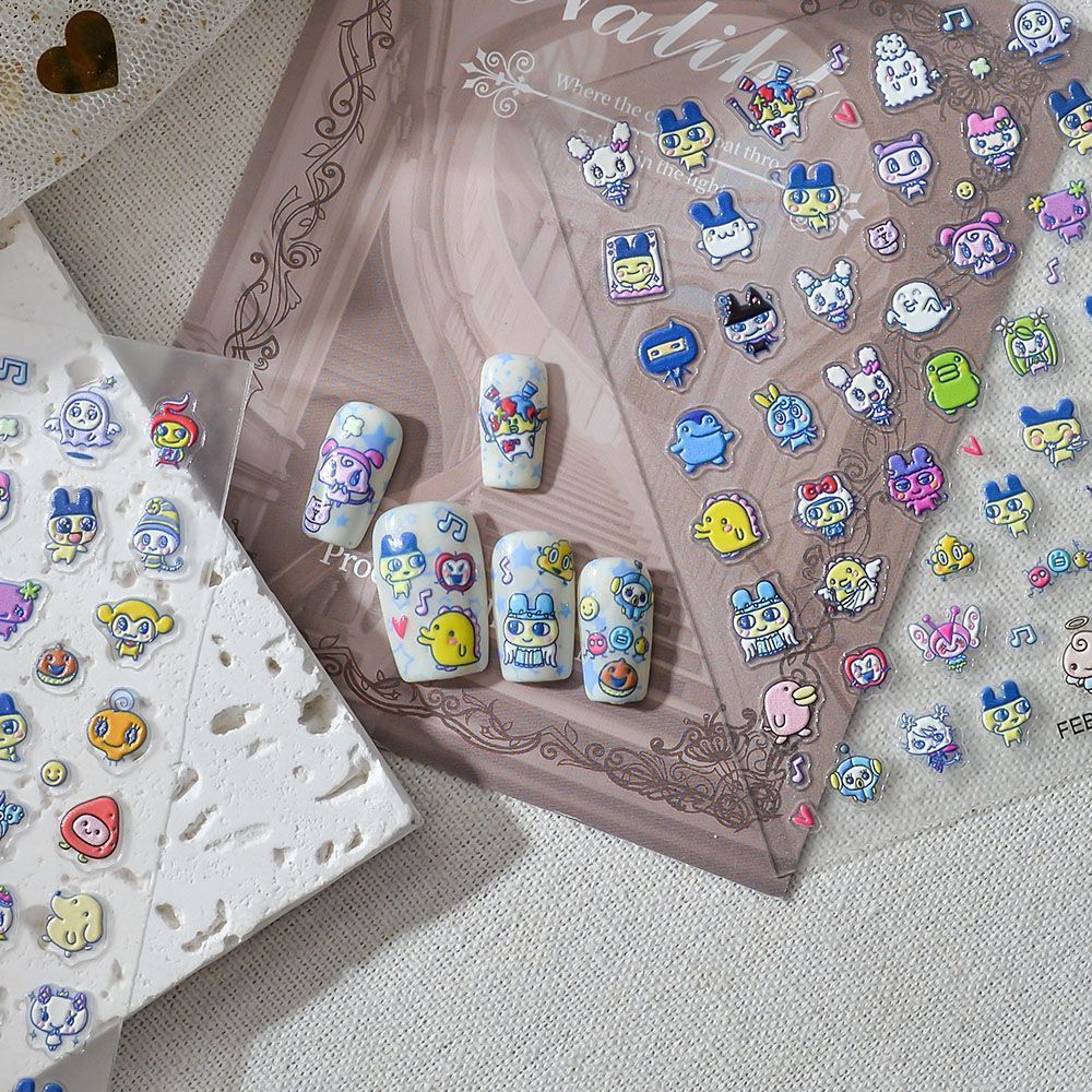 Nail Art - Tamagotchi Cartoon 3D-Reliefaufkleber für Nagelkunst, Charakter-Nagelsticker,