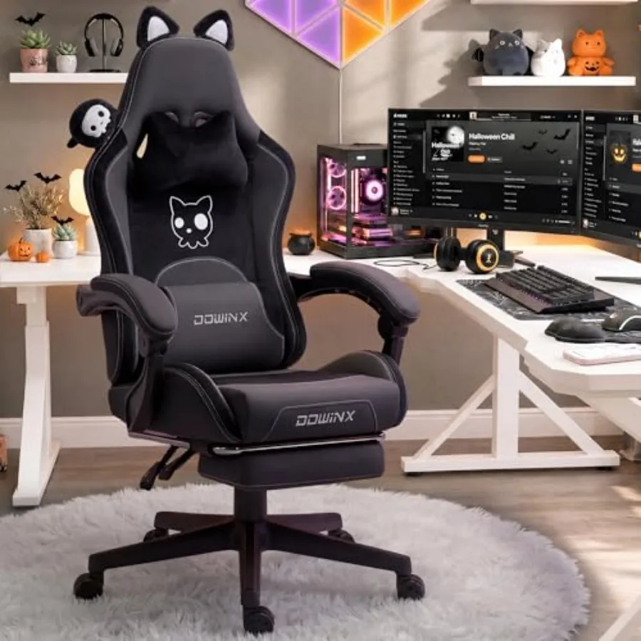 Massage - Gaming-Stuhl für Erwachsene mit Katzenohren, PU-Leder,
