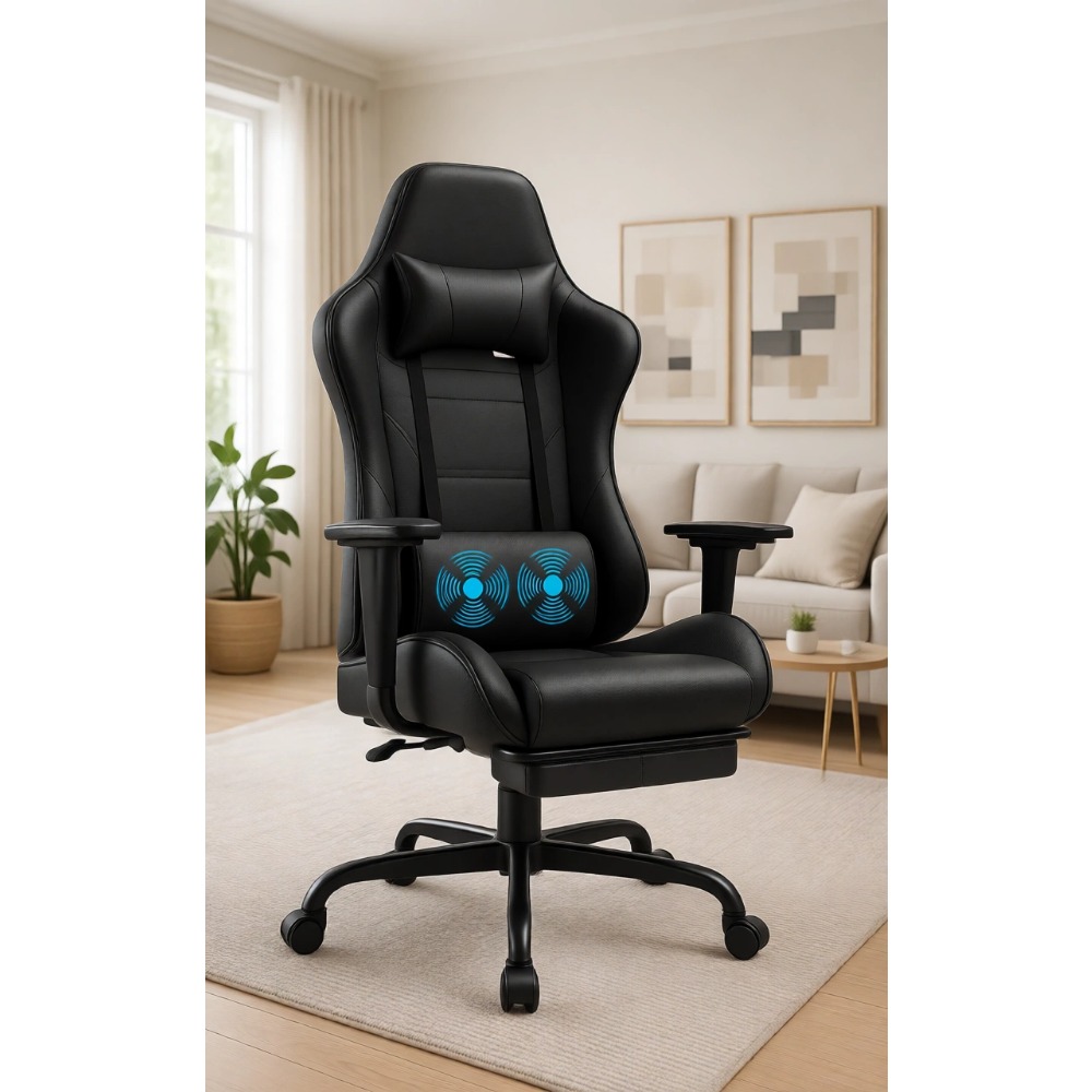 Massage - Gaming-Stühle: Ergonomischer Bürostuhl mit Fußstütze, Massage-Lendenwirbelstütze,