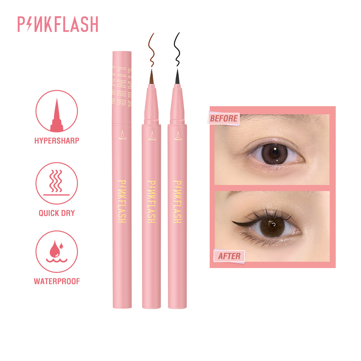 Waterproof Liquid Eyeliner Pen - PINKFLASH Schwarz Flüssigen Eyeliner Bleistift Wasserdichte