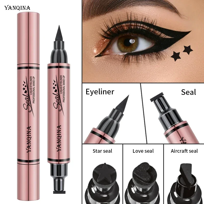 Waterproof Liquid Eyeliner Pen - Eyeliner-Stempelstift, langlebig, wasserfest, schnell trocknend, doppelseitiger