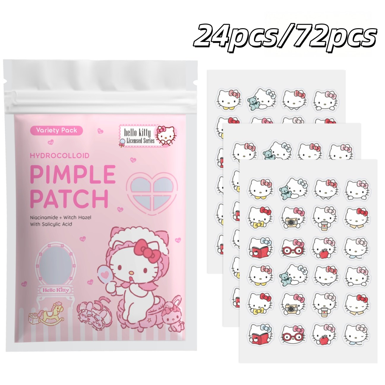 Hydrocolloid Pimple Patch - 24/72 Stück Hello Kitty Hydrokolloid-Pickelpflaster, Niedliche