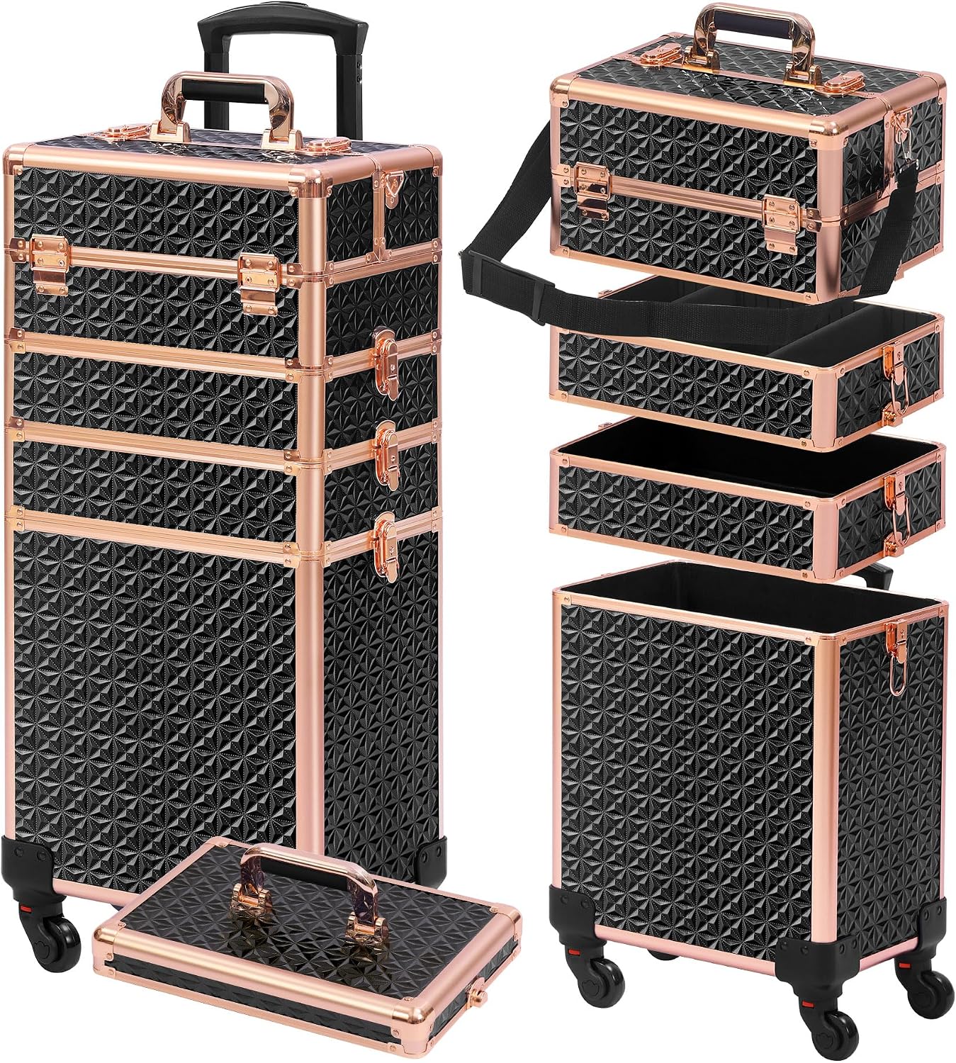 Makeup - Rollbarer Make-up-Koffer, Kosmetikkoffer mit Deckel, 5-in-1-Kosmetikkoffer