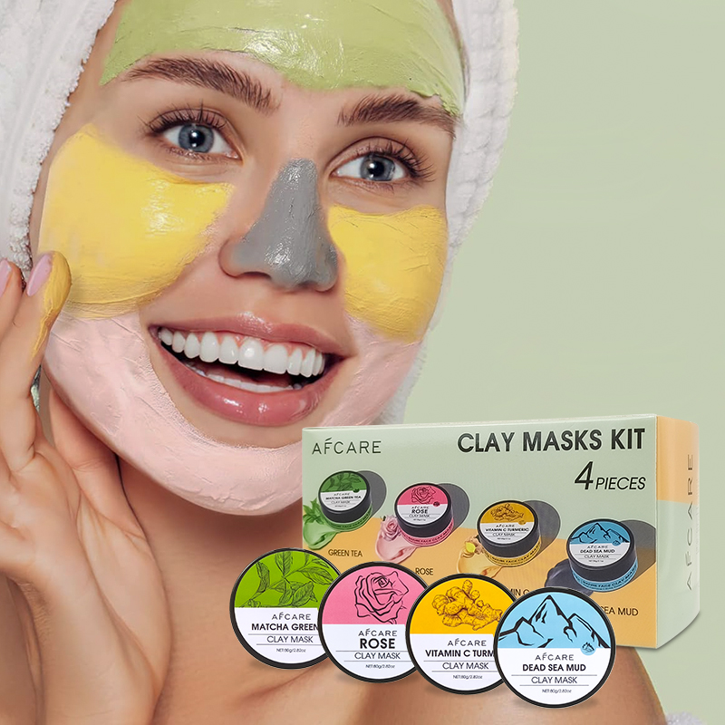 Green Tea Cleansing Clay Mask - 4-teiliges Gesichtsmasken-Set mit Kurkuma-Tonerde, Vitamin C,