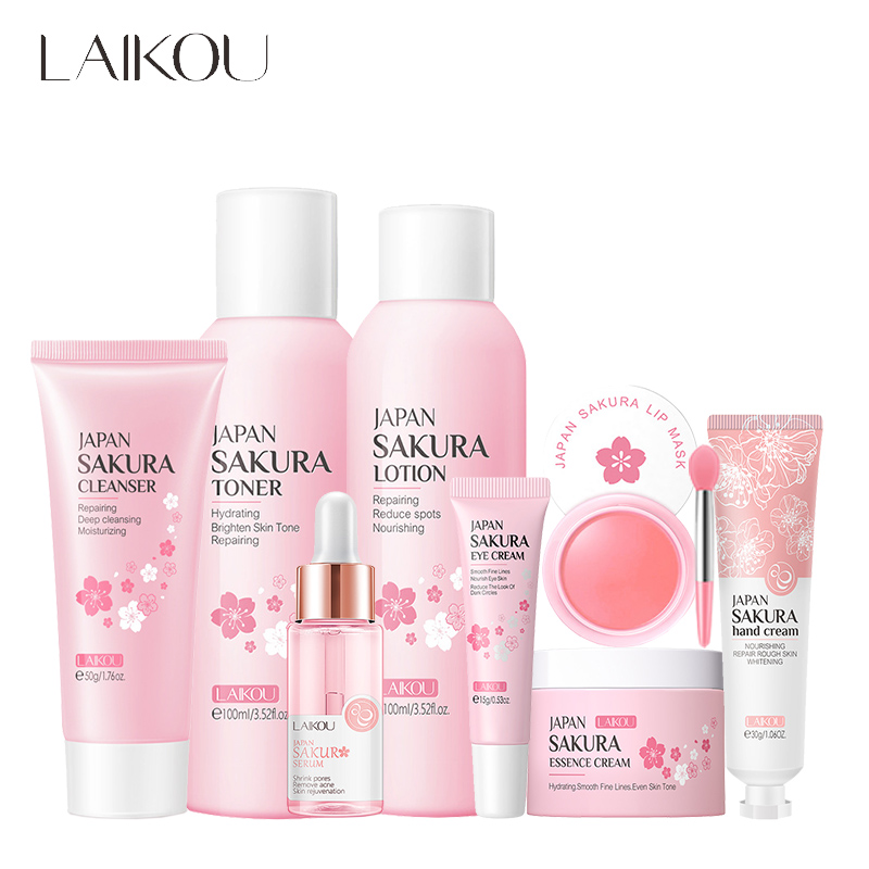 Hyaluronic Acid Facial Serum - Laikou 8pcs Sakura Gesichts pflege Set